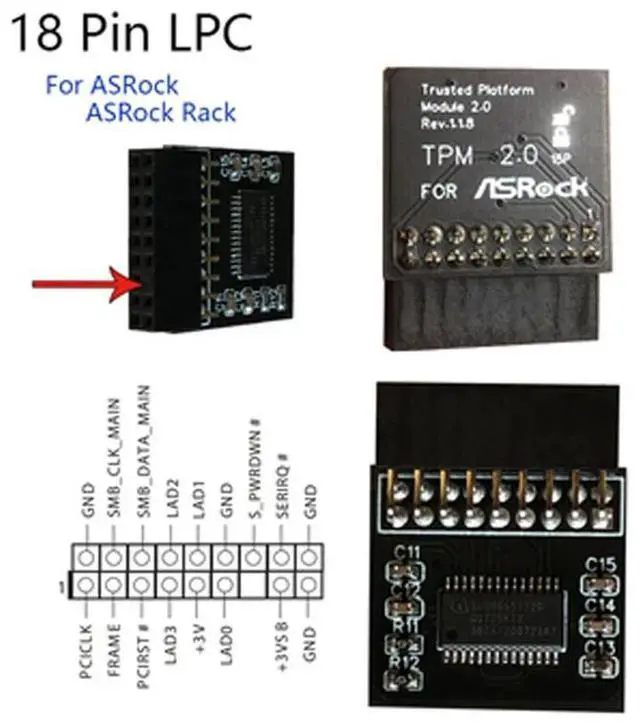 Alt view image 3 of 3 - Tpm 2.0 Encryption Security Module Board Remote Control TPM2.0 LPC 18Pin Motherboards Card for for 11