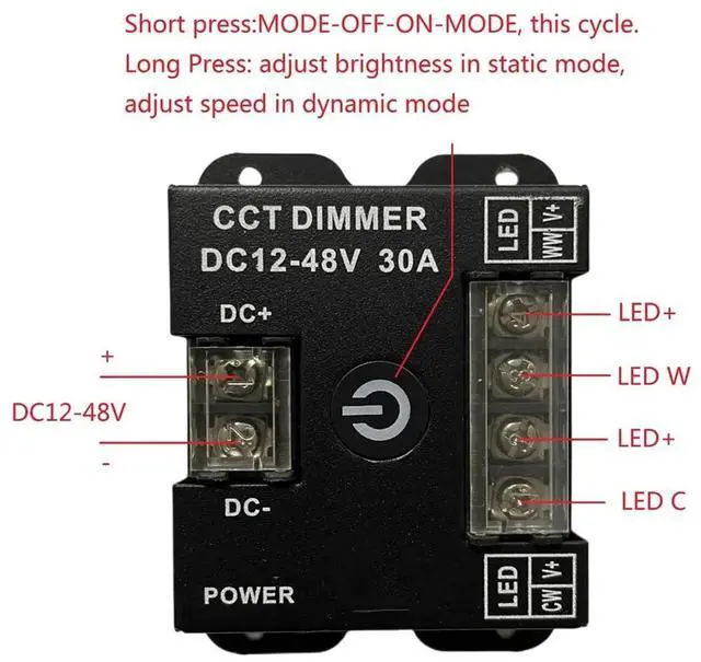 Main image of Manual Dual Knob LED Strip Dimmer Switch, Low Voltage 3Wire 2Color Temperature Brightness CCT Tuning Controller