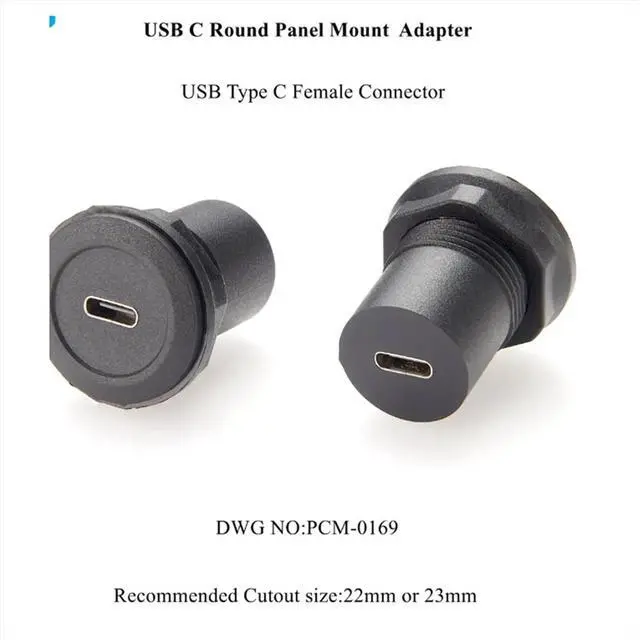 Alt view image 3 of 3 - 22mm USB Connector USB C Jack to USB C Jack Round Panel Mount Adapter USB 3.1 Panel Threaded Mount Coupler Converter