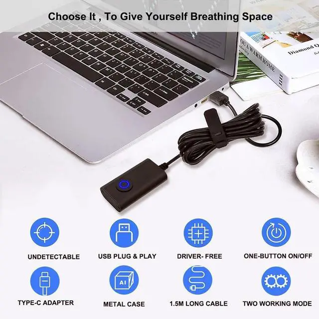 Main image of 2 in 1 Mouse Wiggler Shaker USB Type-C Mouse Jiggler with on/OFF Switch Drive Free Automatic Mouse Shaker