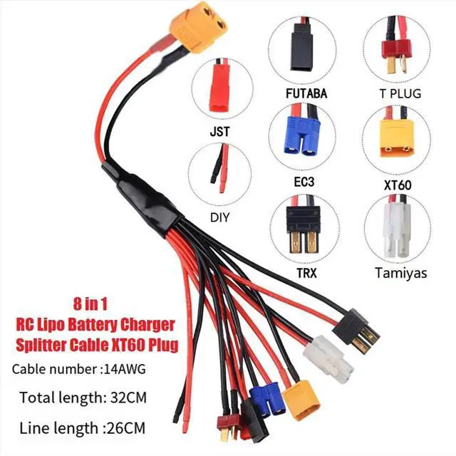 Alt view image 3 of 3 - Eight in One RC Lipo Charger Splitter Cable Adapter Connector Plug to JST T Plug EC3 Futabas Tamiyas