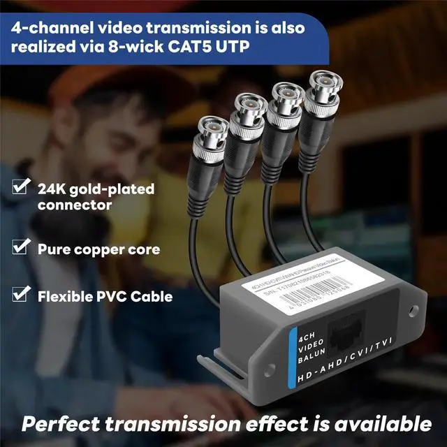 Main image of 4-Channel Video Balun BNC UTP CAT5 Transmitter for CCTV/ Surveillance Camera Trend
