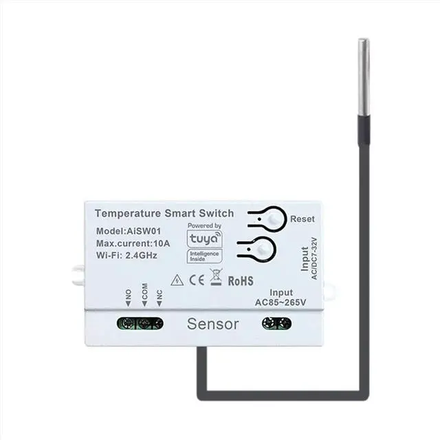 Alt view image 3 of 3 - Tuya Temperature Switch Sensor 2.4G Temperature Switch Sensor Smart Switch with 2M Temperature Probe