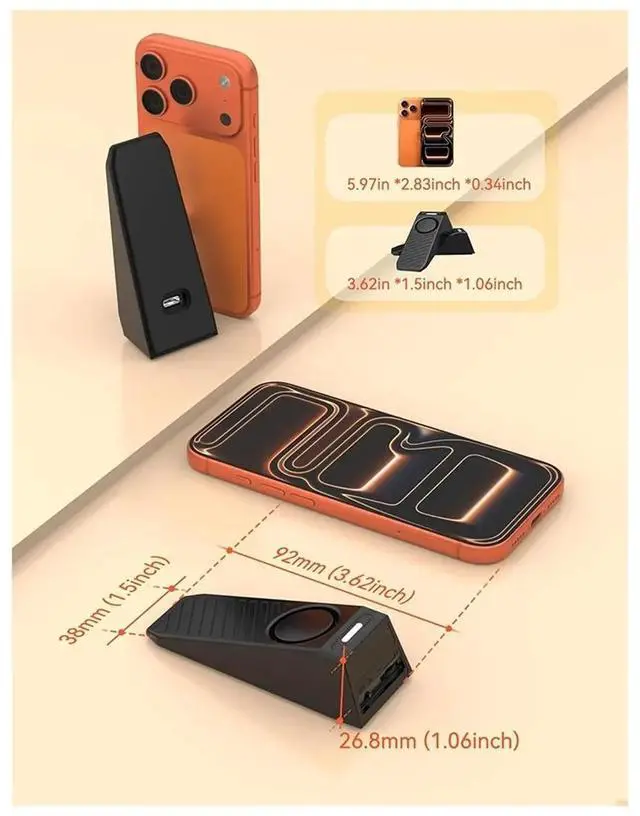 Alt view image 2 of 3 - Door Stop Alarm, Door Stop, Rechargeable Door Wedge Stop Alarm with Anti-Slip Silicone Base Anti-Theft