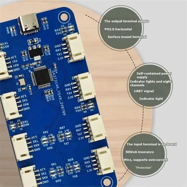 Alt view image 3 of 3 - CH344Q USB to 8CH TTL Serial Module Serial Port Type C to TTL High-Speed CH348 Chip Expansion Module