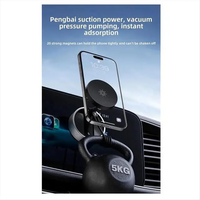 Alt view image 2 of 3 - Magnetic Vacuum Car Mount Mobile Phone Holder Foldable Double-Sided Suction Cup 360° Rotation Smartphone Stand Black