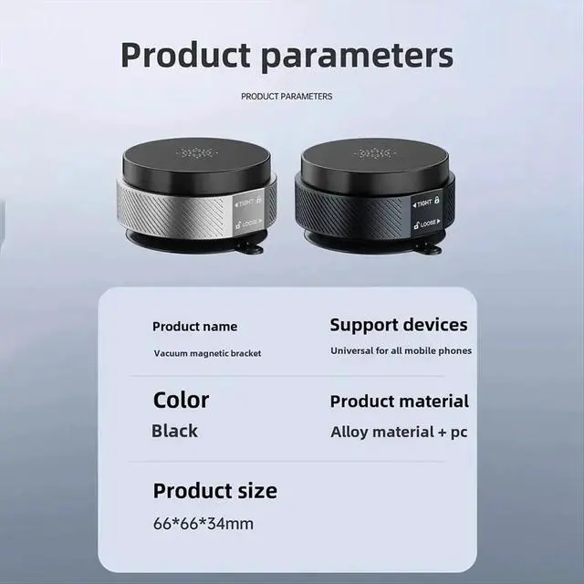 Alt view image 3 of 3 - Magnetic Vacuum Car Mount Mobile Phone Holder Foldable Double-Sided Suction Cup 360° Rotation Smartphone Stand Black