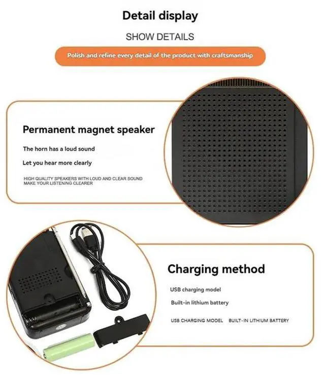 Alt view image 3 of 3 - KK67 Handheld Radio Built-In Speaker Stereo Radio SW AM FM Mini Radio Outdoor Emergency Speaker Device-AAAE