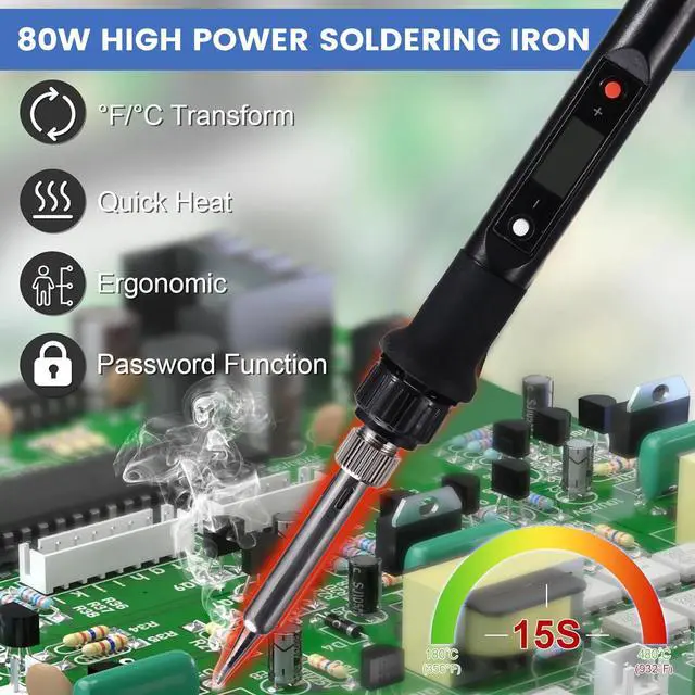 Alt view image 3 of 3 - 80W Digital Soldering Iron Kit LCD Display Adjustable Welding Solder Tin With Iron Tips Repair Tools US PLUG