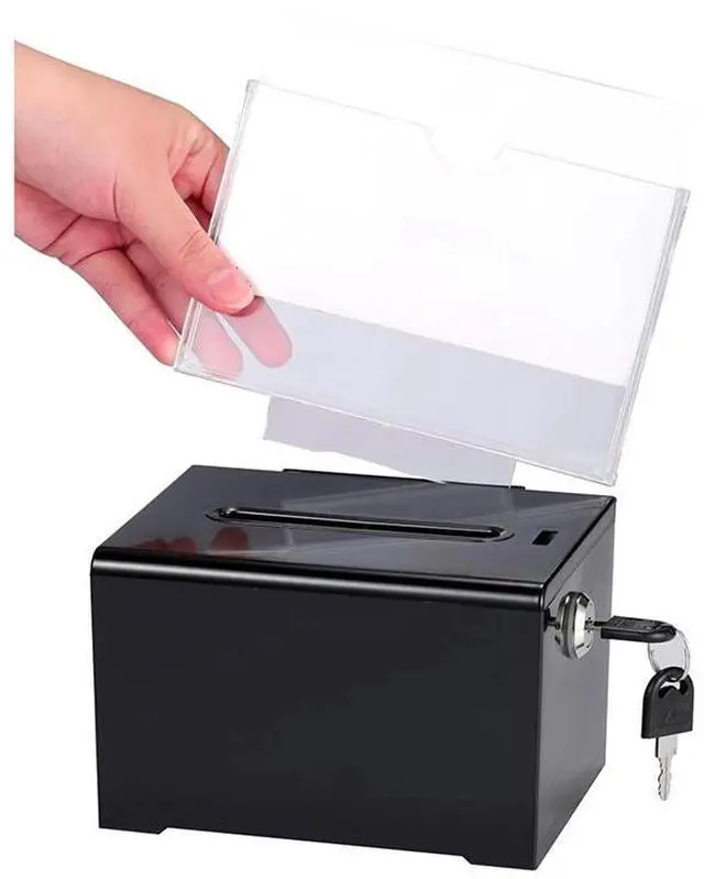 Main image of Donation Box With Lock - Acrylic Suggestion Box With Slot, Ballot Lock Box With Sign Holder For Raffle, Voting