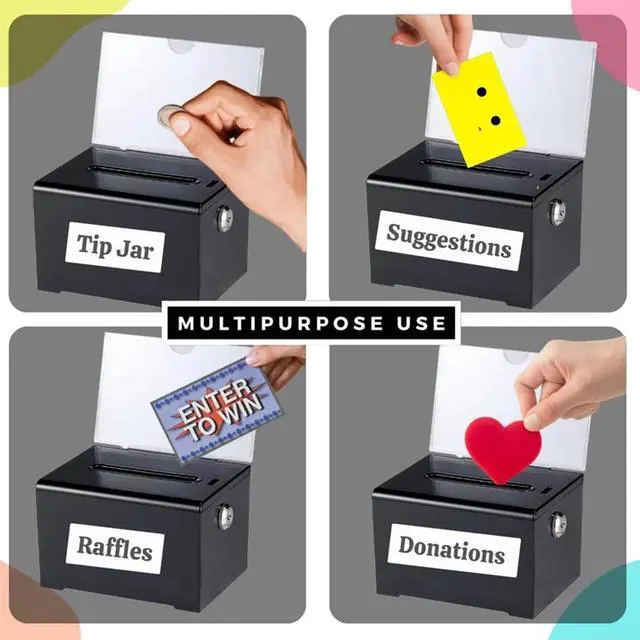 Alt view image 3 of 3 - Donation Box With Lock - Acrylic Suggestion Box With Slot, Ballot Lock Box With Sign Holder For Raffle, Voting