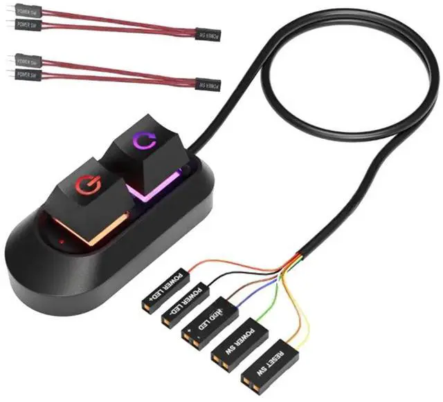 Alt view image 3 of 3 - RGB LED Computer Desktop Power Switch PC Motherboard External Power on Off Reset Button Cable Key Switch with Lights