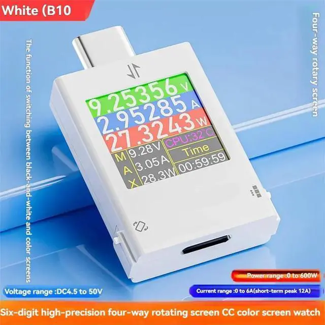 Alt view image 3 of 3 - Type-C Tester 4.5-50V Multi-Function Digital Display Voltage Ammeter Power Meter for Cell Phone Charging PD3.2 Tester A