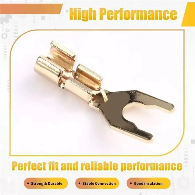 Alt view image 2 of 3 - Brass Gold Plated HIFI Speaker Y Spade Fork Wire Connectors- 10Pcs U Type Banana Plug Terminal Amplifier Sockets