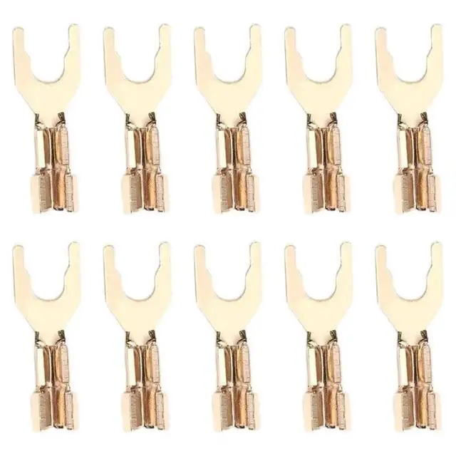 Alt view image 3 of 3 - Brass Gold Plated HIFI Speaker Y Spade Fork Wire Connectors- 10Pcs U Type Banana Plug Terminal Amplifier Sockets