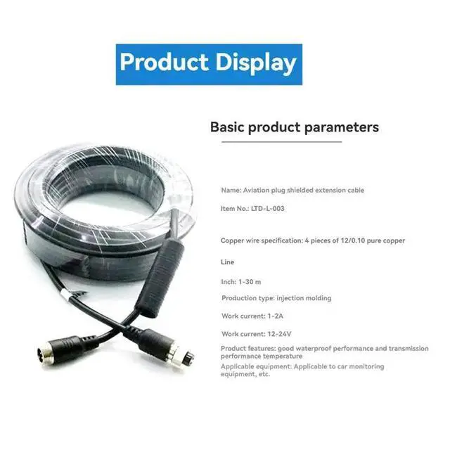 Alt view image 2 of 3 - 4Pin Aviation Cable Camera Extension Wire For CCTV Camera System Mobile Car Surveillance DVR 10M