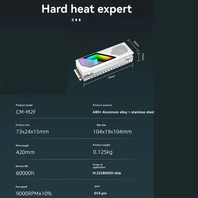 Main image of M2 SSD HDD Cooler ARGB Solid State Drive Heat Dissipation Vest NVME SSD2280 Brass Heat Sink M2 Heat Sink with Fan B