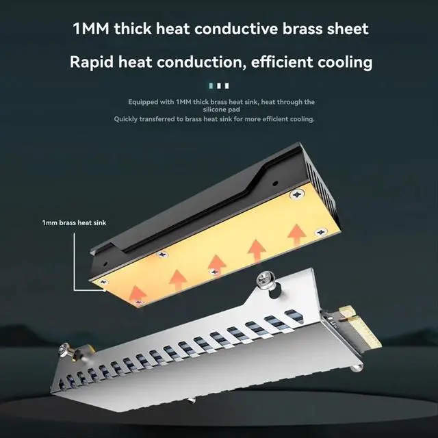Alt view image 2 of 3 - M2 SSD HDD Cooler ARGB Solid State Drive Heat Dissipation Vest NVME SSD2280 Brass Heat Sink M2 Heat Sink with Fan B