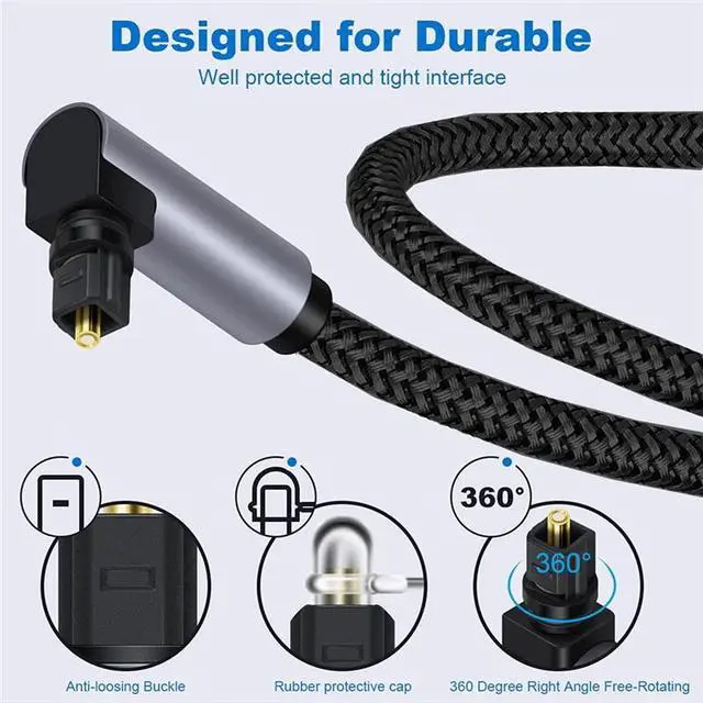 Alt view image 2 of 3 - 90 Degree Digital Optical Audio Cable DVD Square Head Audio Amplifier Cable For Blu-Ray Player Soundbar