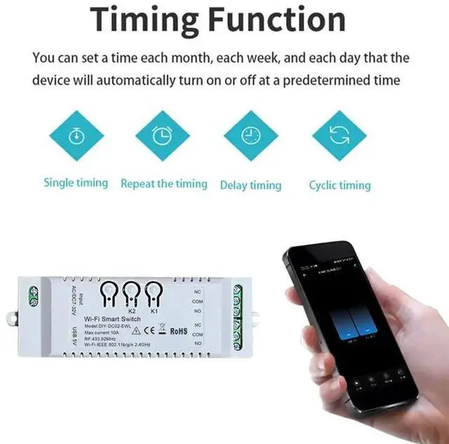 Main image of 2CH Smart Switch DIY Timer Ewelink 7-32V 2.4G +RF433+BT Home Automation Module For Alexa Google Home IFTT D