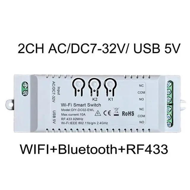 Alt view image 3 of 3 - 2CH Smart Switch DIY Timer Ewelink 7-32V 2.4G +RF433+BT Home Automation Module For Alexa Google Home IFTT D