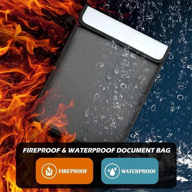 Alt view image 2 of 3 - Fireproof Document Bag, Waterproof Document Storage Bag with 2 Pockets,Fireproof Money Bag for Cash,for File/Valuables