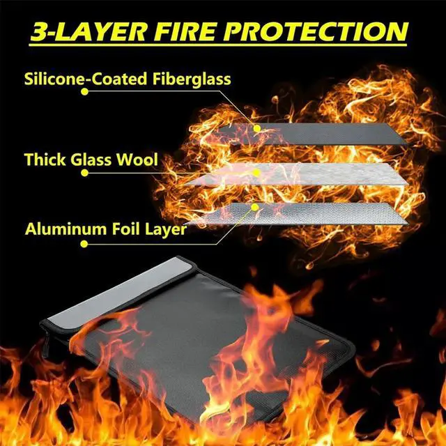 Alt view image 3 of 3 - Fireproof Document Bag, Waterproof Document Storage Bag with 2 Pockets,Fireproof Money Bag for Cash,for File/Valuables