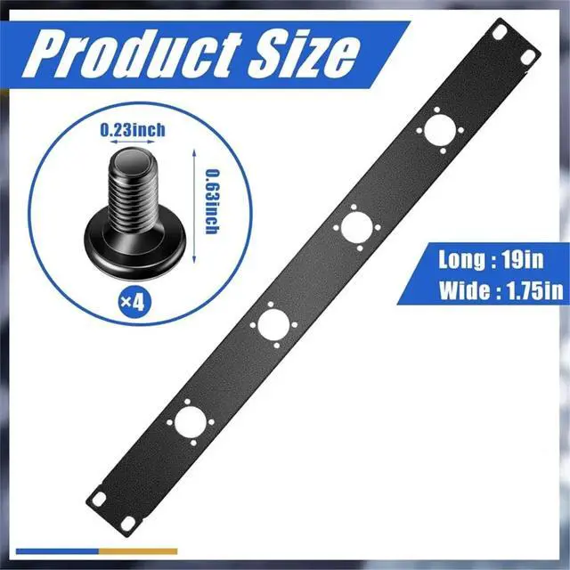 Alt view image 2 of 3 - 4-Hole 1U Audio Rack Panel XLR Patch Panel Punched Recording Studio Rack Accessories for Enclosure