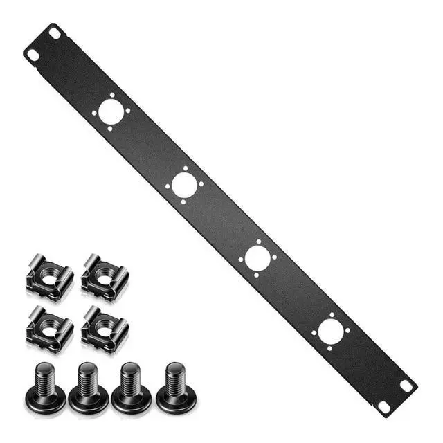 Alt view image 3 of 3 - 4-Hole 1U Audio Rack Panel XLR Patch Panel Punched Recording Studio Rack Accessories for Enclosure