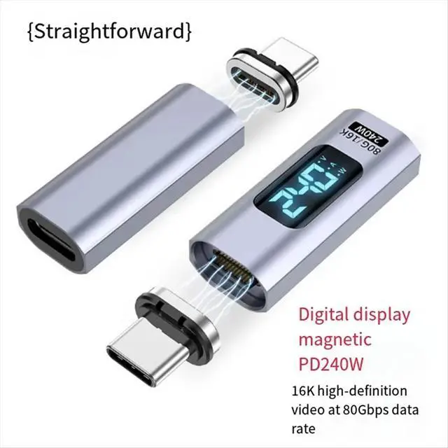 Alt view image 3 of 3 - PD 240W Magnetic USB C Adapter Fast Charging Type C to USB C USB4 Connector 80Gbps 16K60Hz Straight