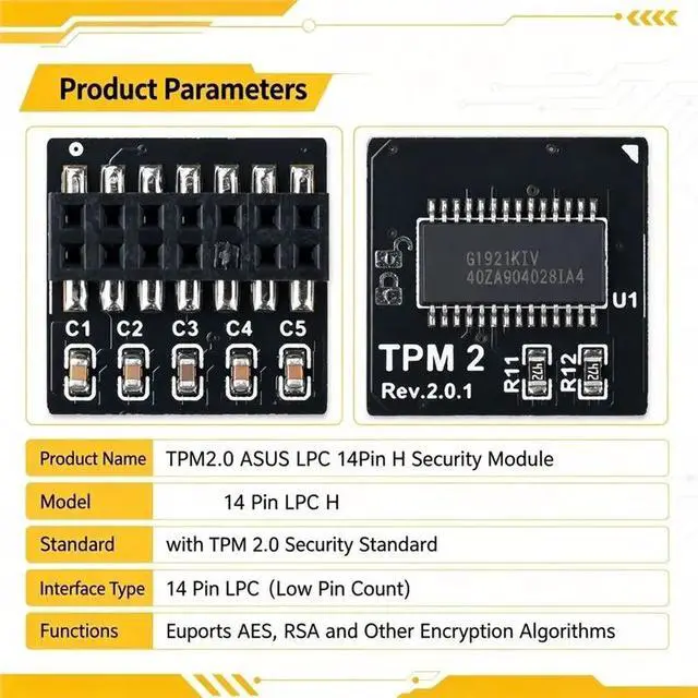 Alt view image 2 of 3 - IDUD TPM2.0 14 Pin LPC H Standalone Encryption Chip Security Module Trusted Platform Module Data Protection