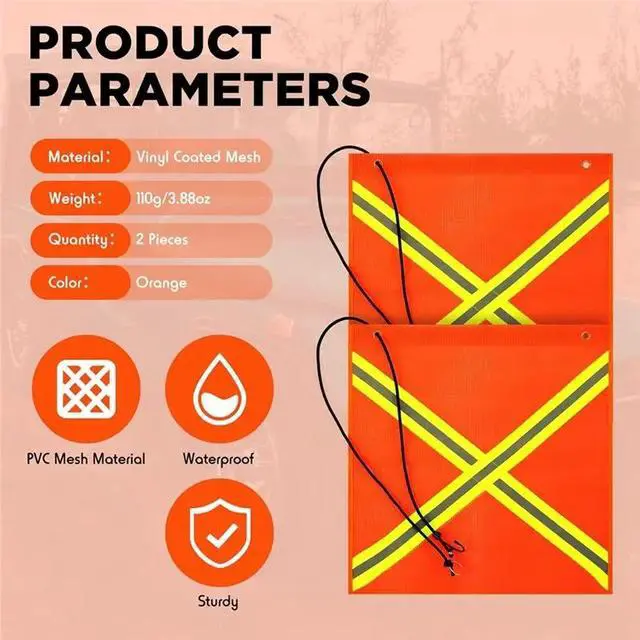 Alt view image 2 of 3 - Reflective Striped Safety Flag 18 X 18 Inch 2 Pcs Weather-Proof Mesh Warning Flag Including Grommet And Bungee Cord Strip