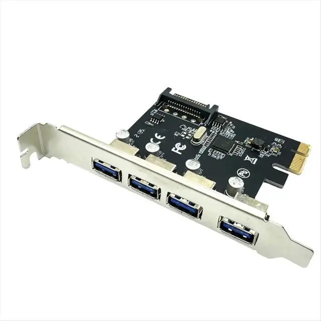 Alt view image 2 of 3 - 4 Port USB 3.0 PCI-E Expansion Card PCI Express PCIe USB 3.0 Hub Adapter 5Gbps Riser Controller Extender with SATA Power