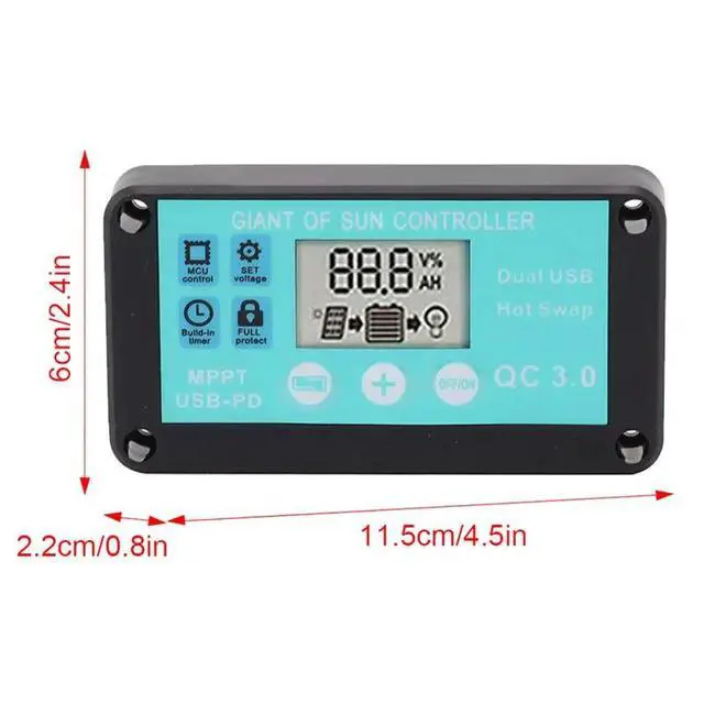 Alt view image 3 of 3 - MPPT Solar Charge Controller Multiple Protection Solar Solar QC3.0 Controller with LCD Screen(20A)