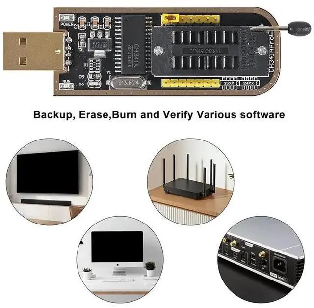 Alt view image 3 of 3 - CH341A BIOS EEPROM USB Programmer With SOIC8 SOP8 Test Clip And Adapters