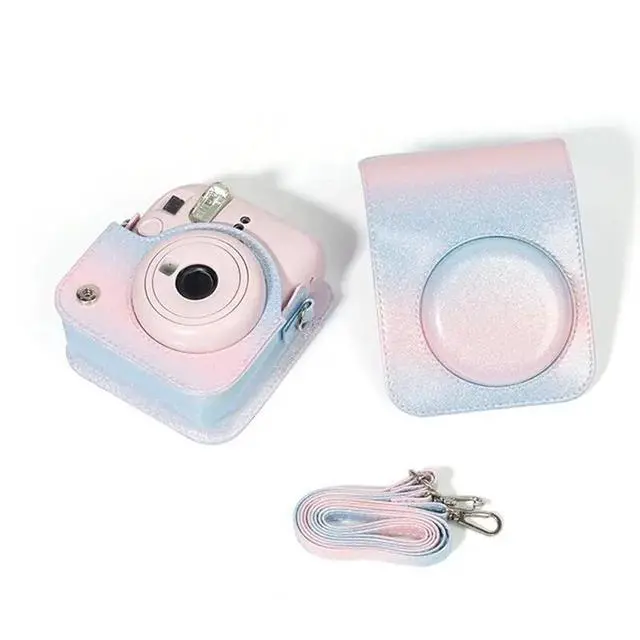 Alt view image 3 of 3 - Camera Case With Adjustable Shoulder Strap PU Leather Soft Protective Case Trave Bag For Fujifilm Instax Mini 12 Blu