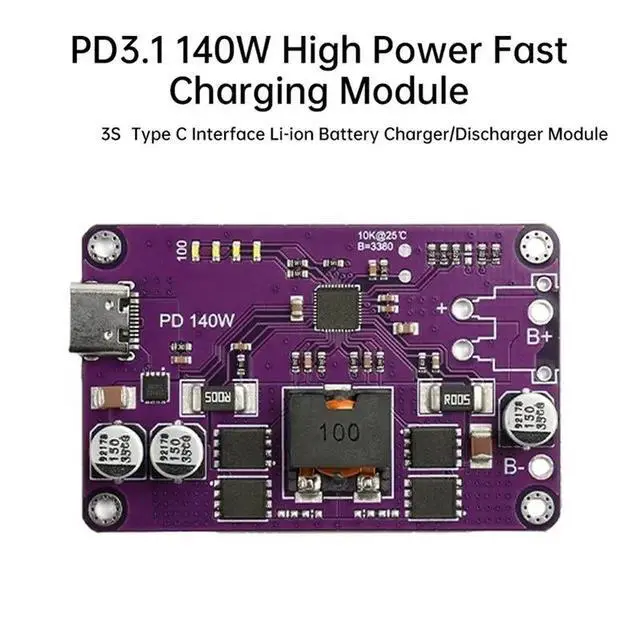 Alt view image 3 of 3 - PD3.1 140W High Power Fast Module Type C Li- Discharger Board For 3S Packs