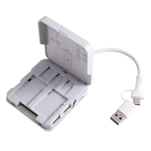 Alt view image 2 of 3 - 2 in 1 Multifunctional Memory Card Case Reader Storage Box with USB/Type-C Cable for SD/TF Card Storage Manager