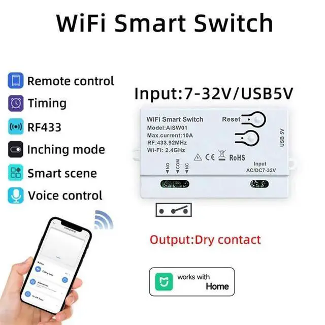 Alt view image 2 of 3 - For Smartlife Home, Remote Switch 7-32V, DIY Timer And 433Mhz Converter, Home Automation Module