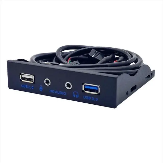 Alt view image 2 of 3 - 2 Port USB 3.0 Hub W/ HD Audio 3.5mm Earphone Jack Mic Interface Front Panel for PC 20 Pin 3.5In Floppy Bay Black