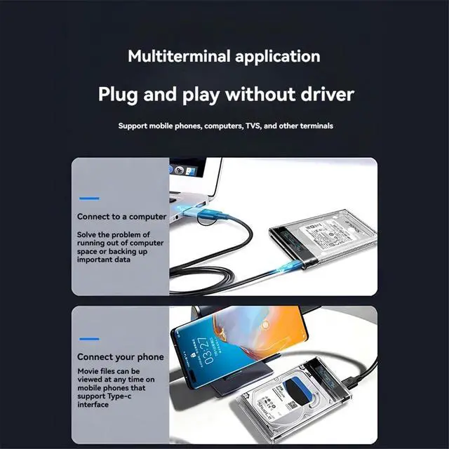 Alt view image 3 of 3 - External HDD Case 5Gbps 2.5 Inch Transparent USB Hard Disk Case Drive Enclosure SATA HDD SSD Storage Case with Display