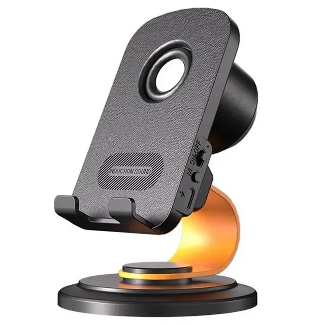 Alt view image 3 of 3 - Mobile Phone Stand Smart Bluetooth Induction Speaker Adjustable 360° Desktop Live Tablet Bracket Cell Phone Holder Stand