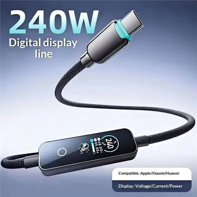 Alt view image 3 of 3 - 240W USB C Charging Cable With Dynamic TFT Display Real-Time Power Display Zinc Alloy Cbale For Smartphone