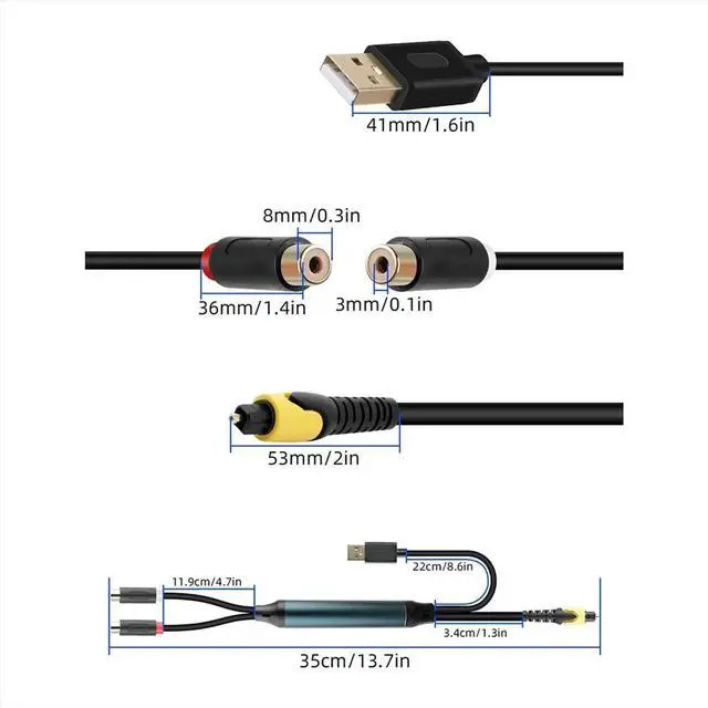 Alt view image 3 of 3 - Digital Fiber to Female Cable with USB Power Cable for TV, Set-Top Box, DVD Blu-Ray and Other Equipment