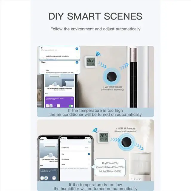 Alt view image 2 of 3 - Tuya Zigbee Temperature Humidity Sensor with LCD Screen Smart APP Monitor Real-Time Remotely for / Home 2PCS