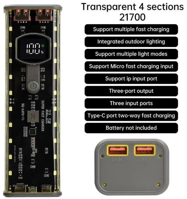 Alt view image 3 of 3 - Transparent Box LED Screen Case Kit With Light PD22.5W Transparent Quick Charge Box
