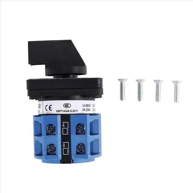 Alt view image 2 of 3 - AC660V 25A 2-Pole 3-Position Momentary Plastic Rotary Changeover Switch Blue+Black