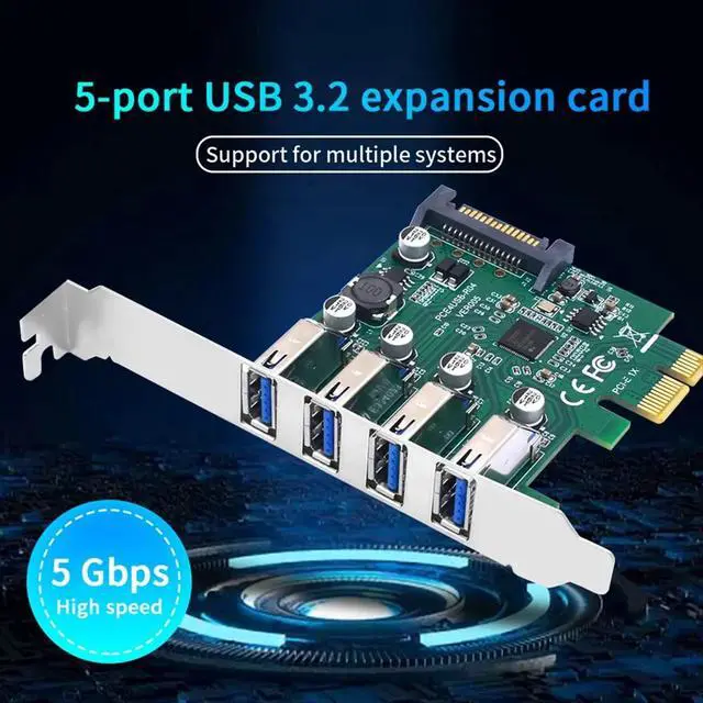 Alt view image 3 of 3 - PCIE 1X to USB3.2 Expansion Card PCI-E 4 Ports USB3.2 Adapter Multiplier PCI-E 1X 4X 16X Controller Add One Cards 5Gbps