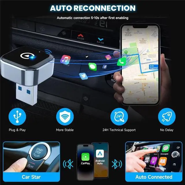 Alt view image 3 of 3 - Mini Horizontal Plug CarPlay Box Android 2-in-1 Adapter for Car Connectivity, with Extension Cable + Adapter