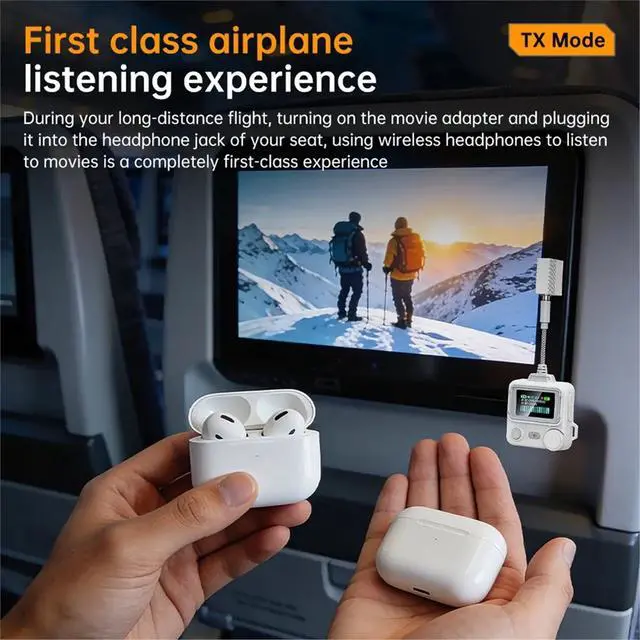 Alt view image 2 of 3 - Bluetooth 6.0 Audio Receiver Transmitter Color LCD Display 3.5mm AUX HIFI Music Airplane with Mic